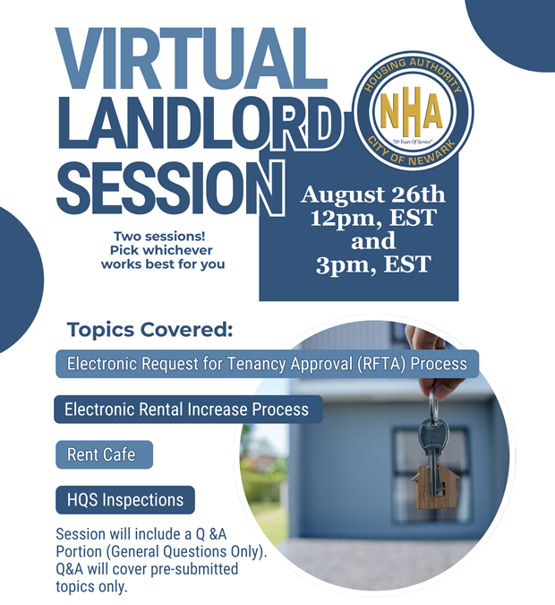 NHA Virtual Landlord Session - August 26 at 12pm or 3pm EDT.